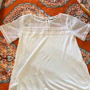 NWOT. Loft white tee with lace top and sleeve